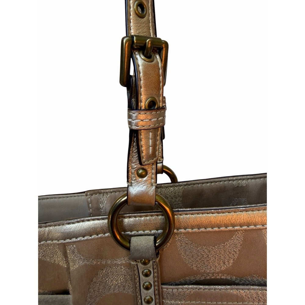 Coach 11505 Metallic Signature C Gallery Tote Gold Studded Y2K Shoulder Bag - Picture 7 of 16